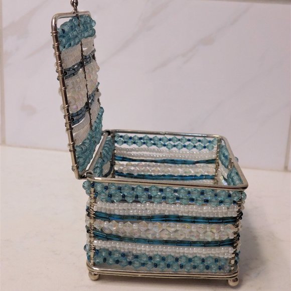 Beaded Blue and White Jewelry Box - Picture 3 of 4